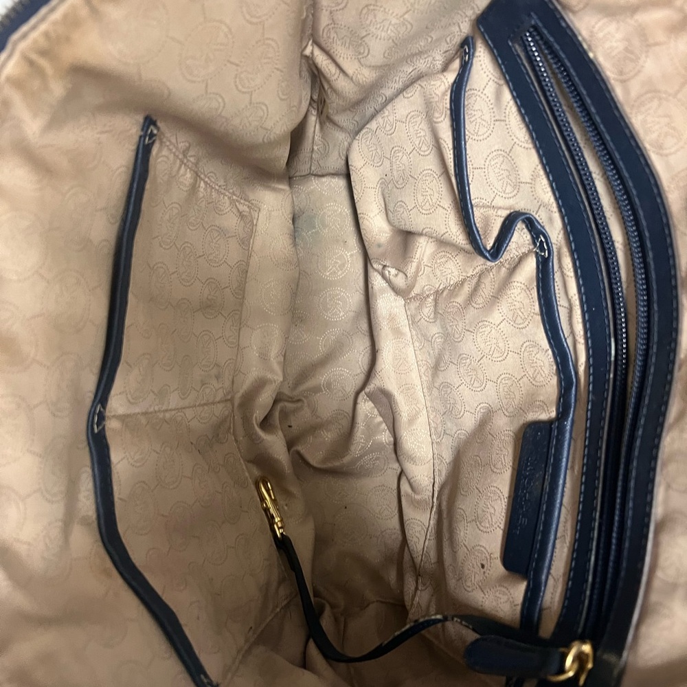 Michael Kors Blue Tote Structured Design Gold Accents - Picture 6 of 7